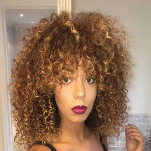 Afro Kinky Curly Wig for Black Women Synthetic Blonde Mixed Brown Wigs