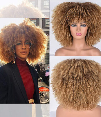 afro curly wigs with bangs