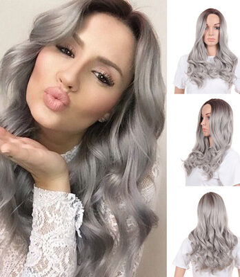 ombre grey curly wigs