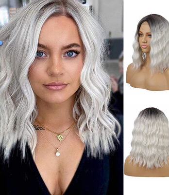 short curly ombre grey wigs