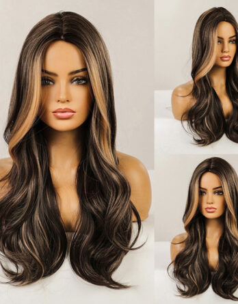 Highlight Wigs Long Brown Blonde Highlight Wavy Wigs for Women