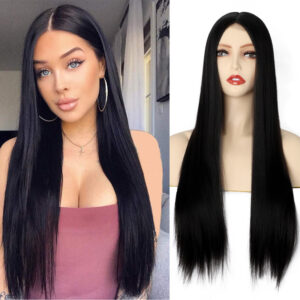 long straight lace front black wigs