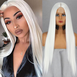 long straight lace front white wigs