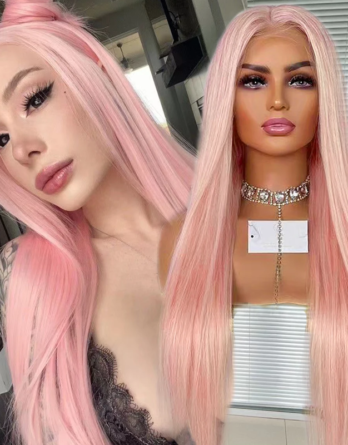 Light Pink Wig Long Straight Pink Hair